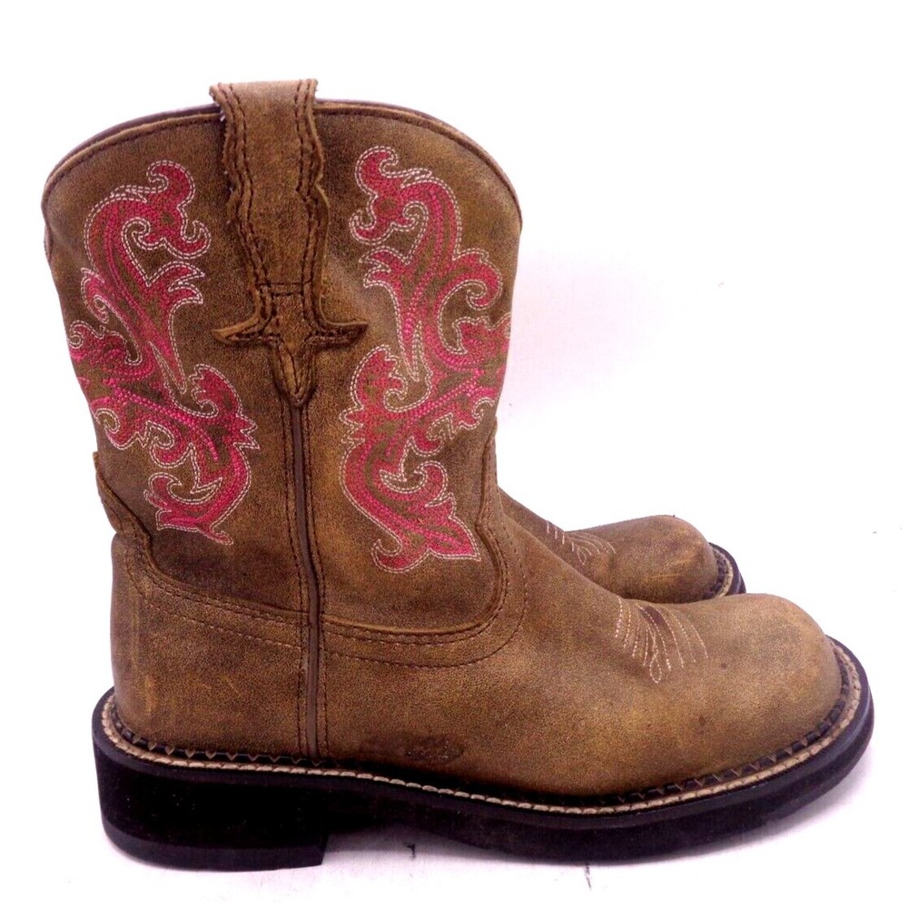Ariat Fatbaby Cowgirl Western  Sz 6.5 B Womens Leather Boots Brown/Pink